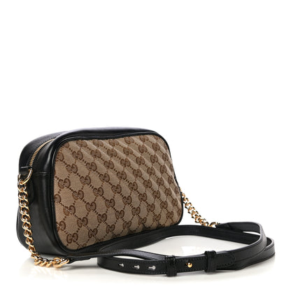 Gucci Monogram Matelasse Diagonal Small GG Marmont Chain Shoulder Bag Beige Black 3 of 12