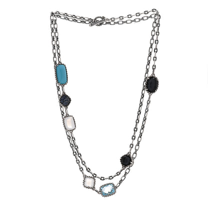 David Yurman Sterling Silver Blue Sapphire Blue Topaz Doublet Milky Quartz Turquoise Chatelaine Long Necklace 3 of 4
