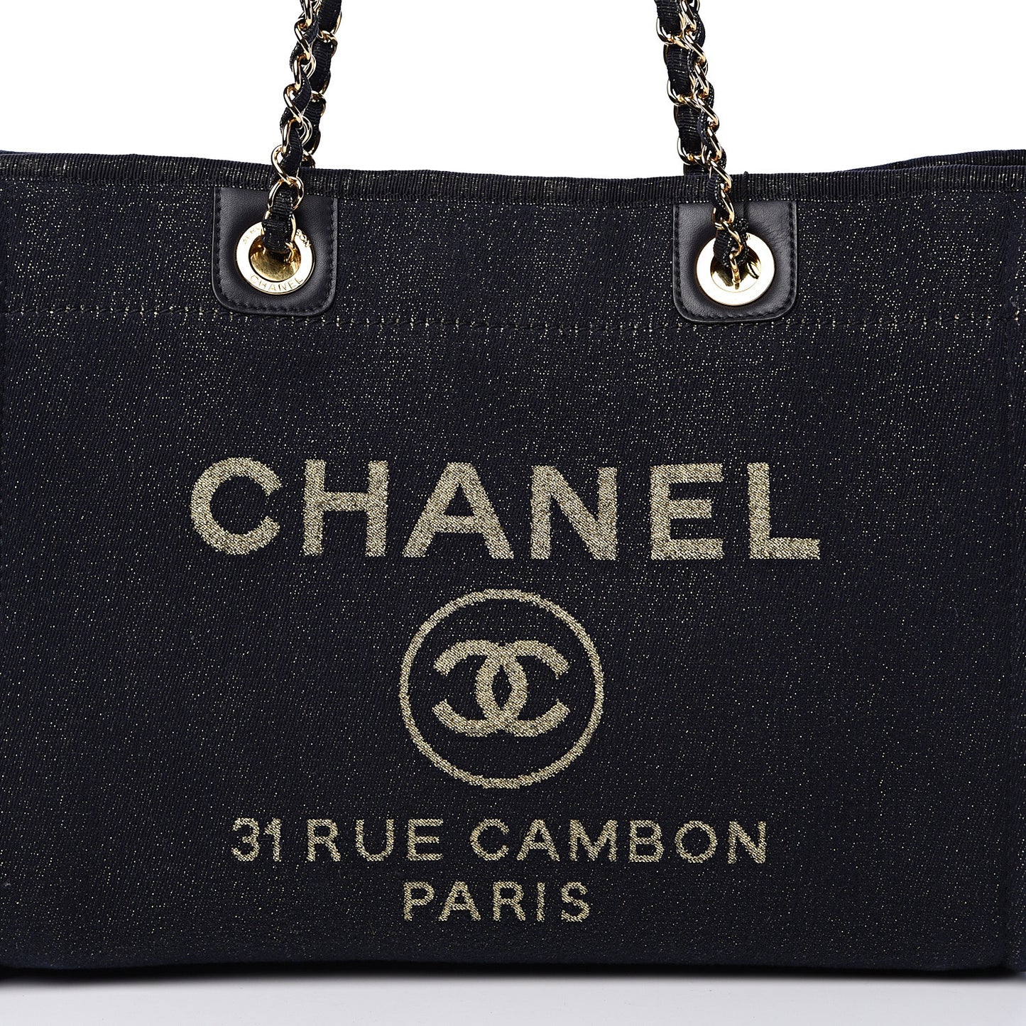 Lurex Canvas Small Deauville Tote Navy Blue Gold