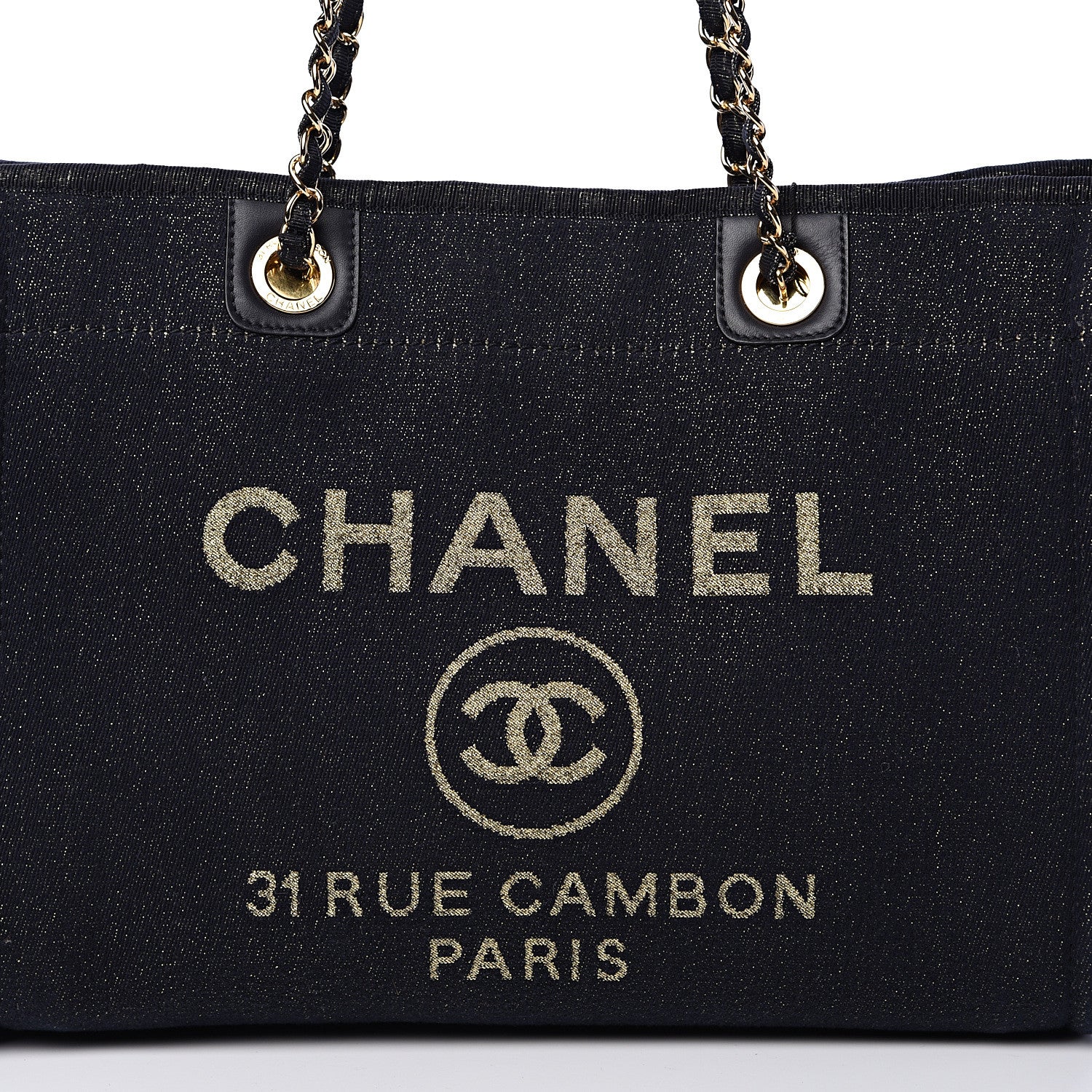 Chanel Lurex Canvas Small Deauville Tote Navy Blue Gold 7 of 10