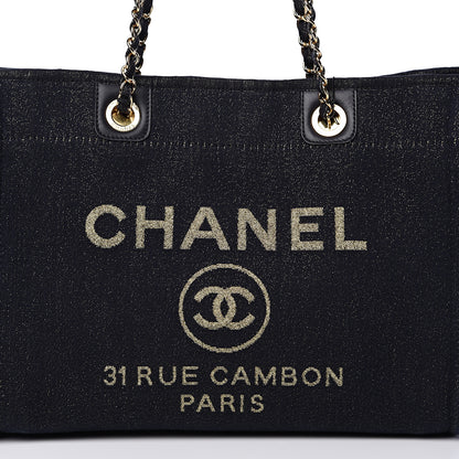 Chanel Lurex Canvas Small Deauville Tote Navy Blue Gold 7 of 10