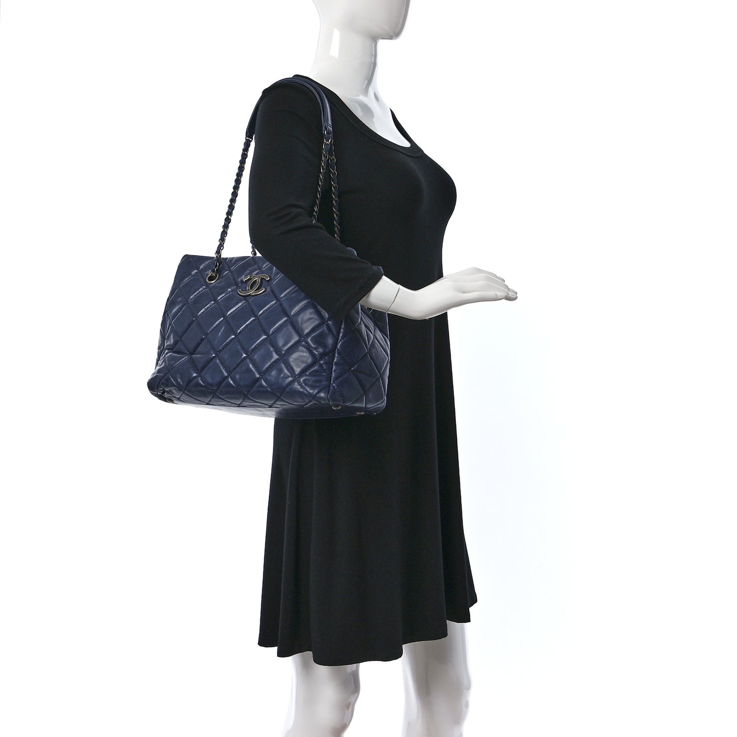 Calfskin Quilted Small Coco Soft Tote Navy