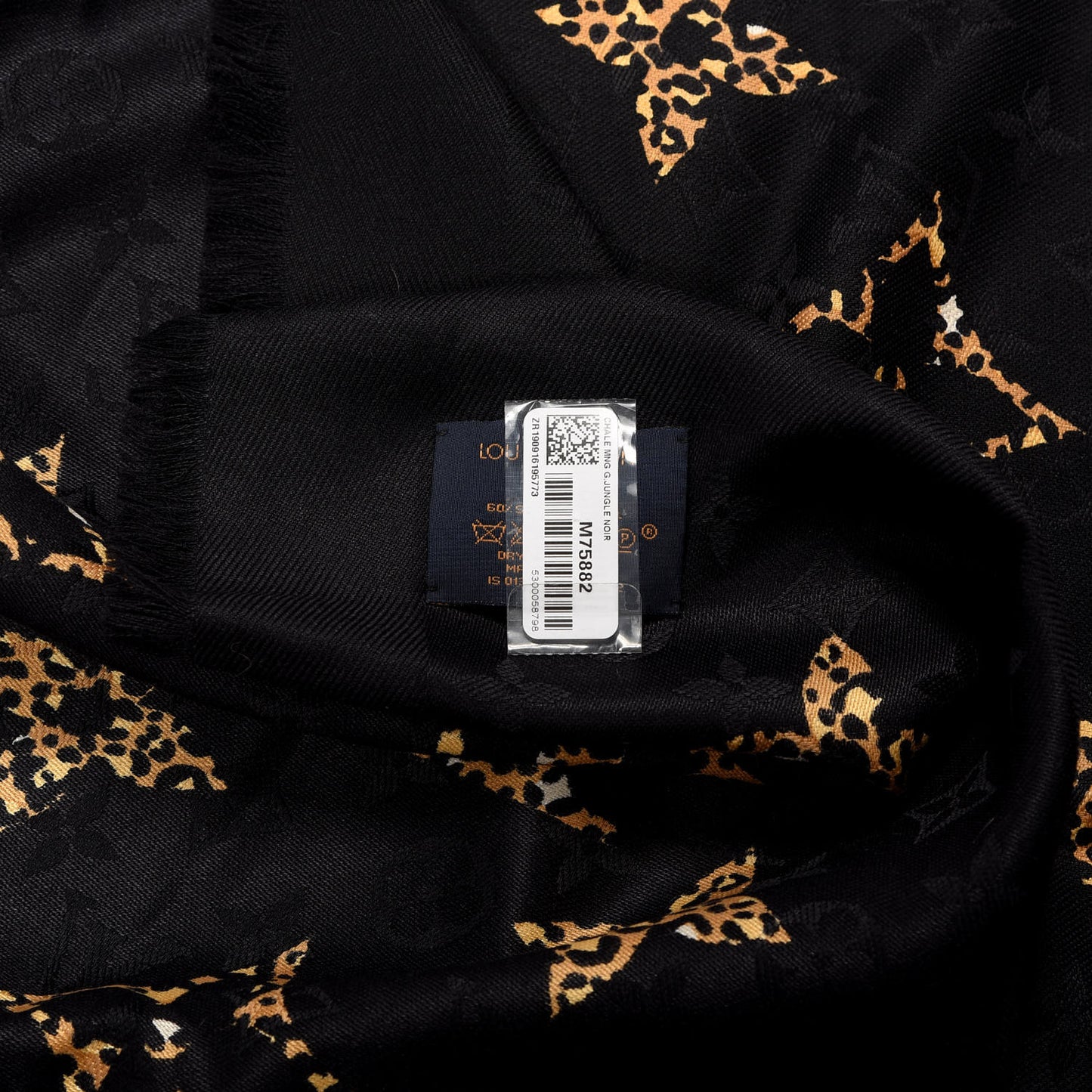 Wool Silk Monogram Giant Jungle Shawl Black