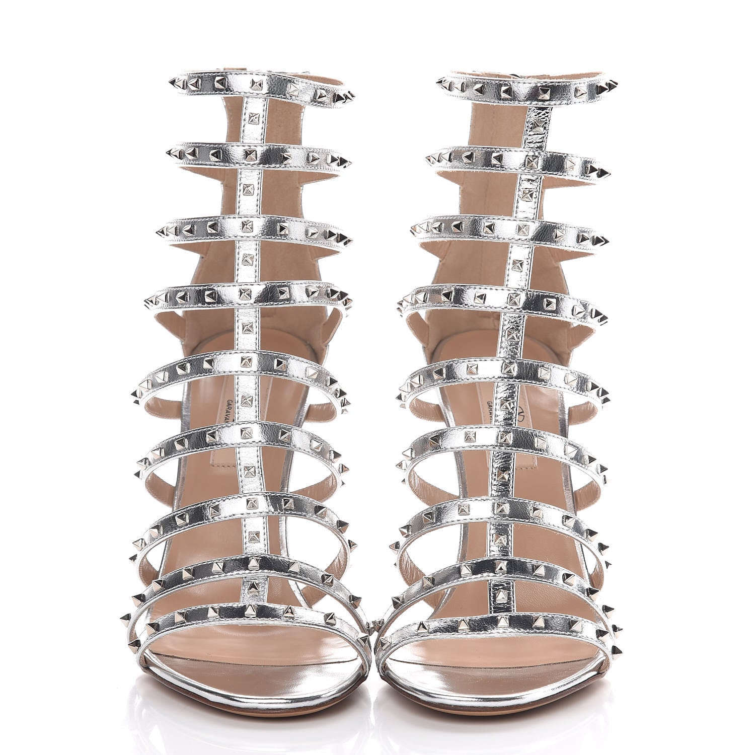 Valentino Garavani Metallic Nappa Lovestud Caged 105mm Sandals 38 Silver 2 of 8