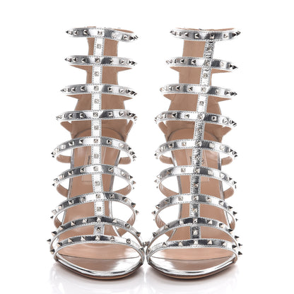 Valentino Garavani Metallic Nappa Lovestud Caged 105mm Sandals 38 Silver 2 of 8