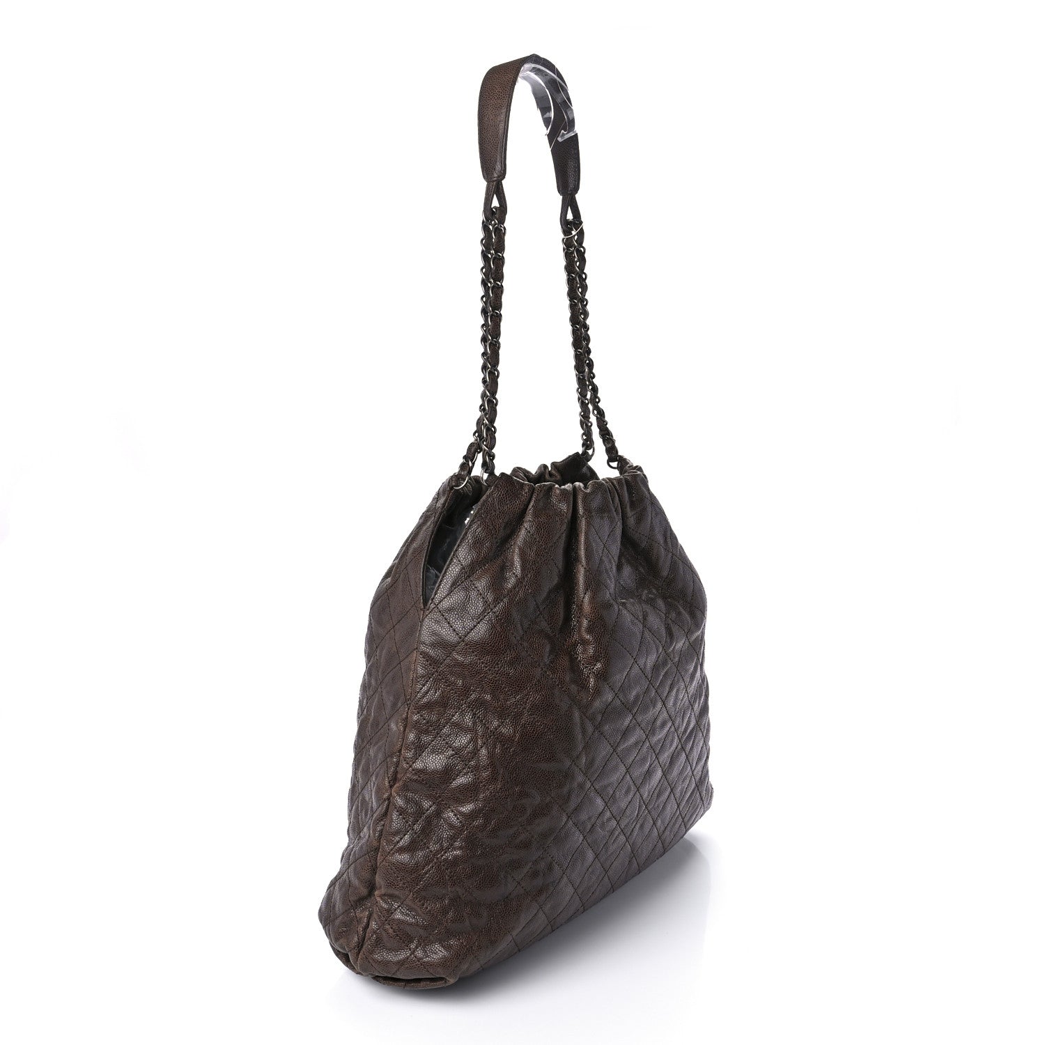 Chanel Distressed Glazed Caviar Quilted Large Elastic Tote Brown 2 of 8
