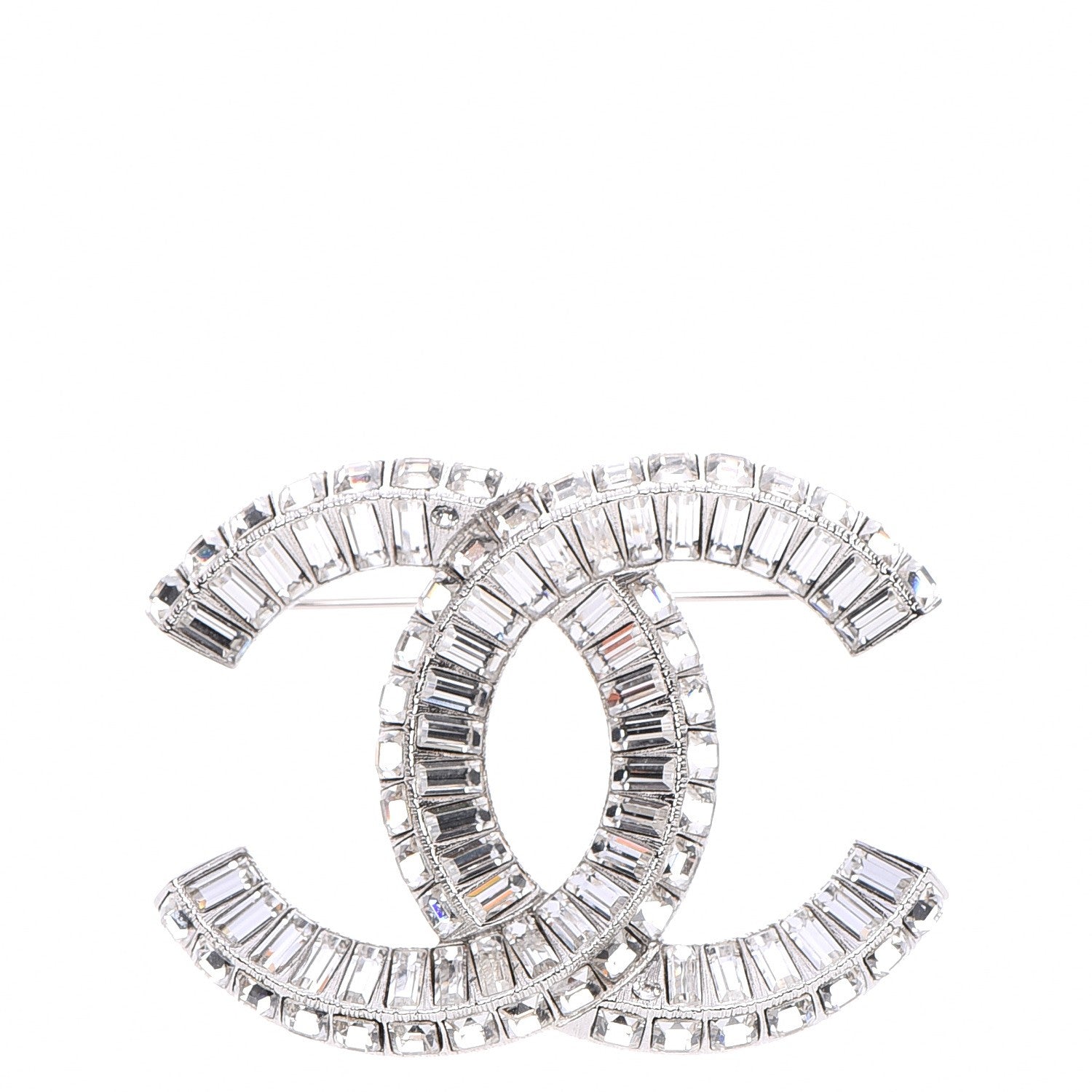 Chanel Baguette Crystal CC Brooch Silver 1 of 5