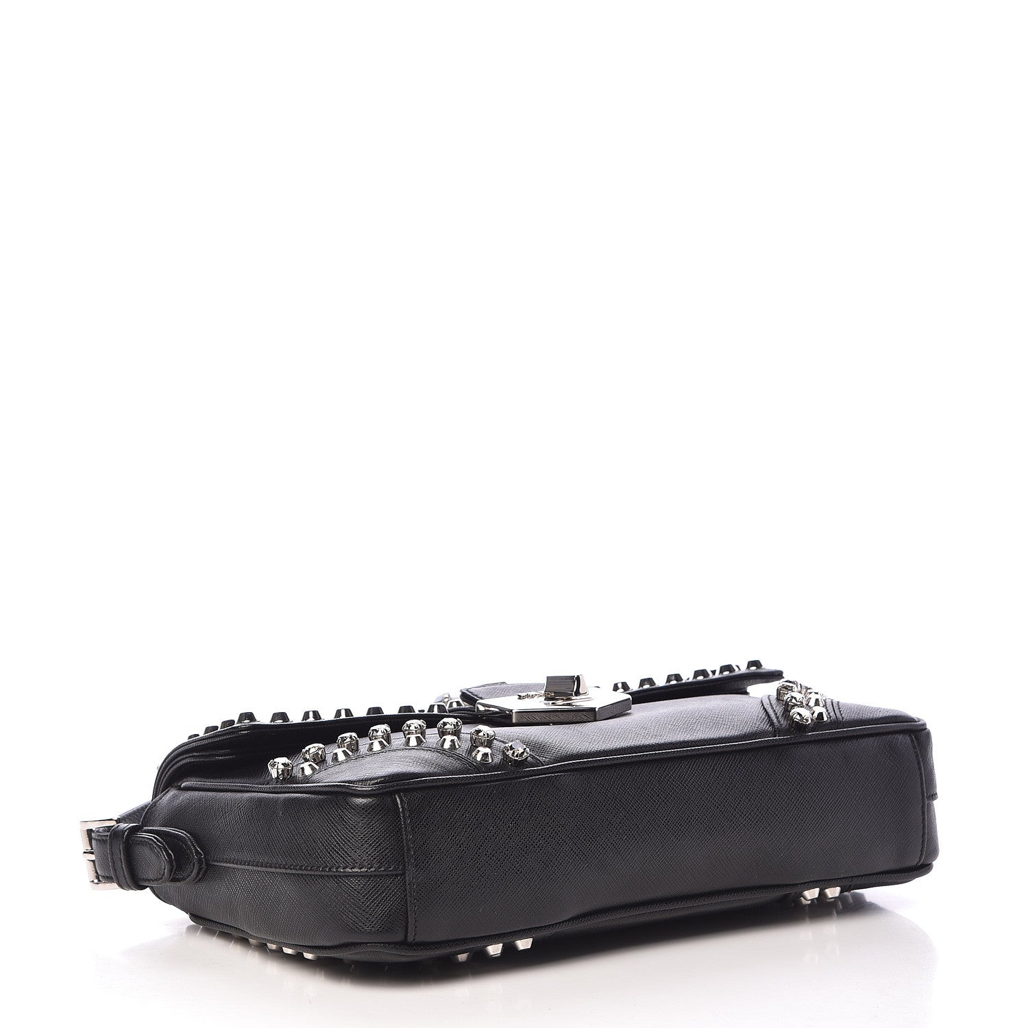 Prada Saffiano Soft Crystal Embellished Shoulder Bag Black 4 of 11
