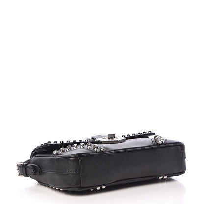 Prada Saffiano Soft Crystal Embellished Shoulder Bag Black 4 of 11