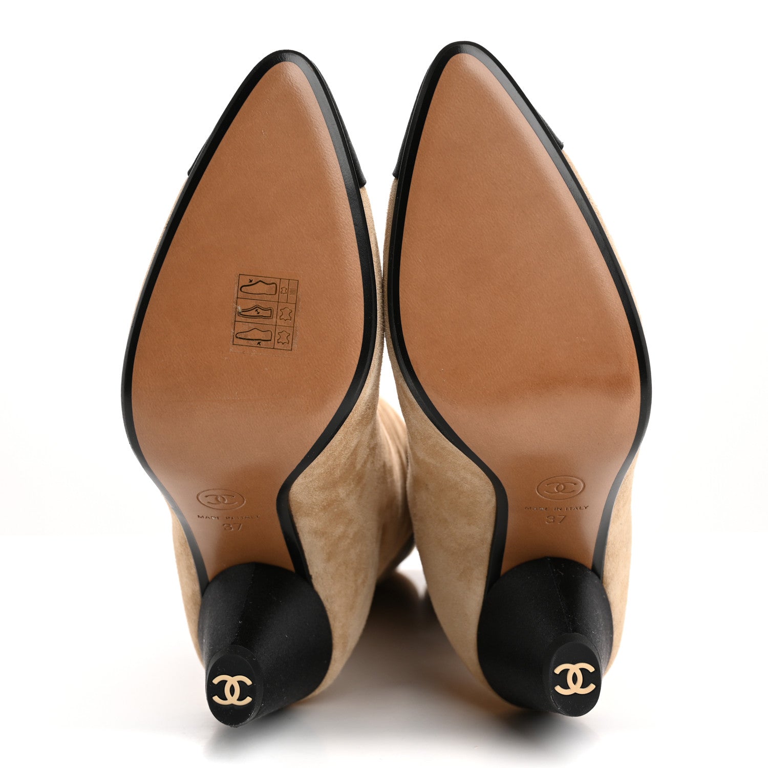 CHANEL ベージュ ハイヒール 37 Chanel Suede Grosgrain Cap Toe CC Knee High Boots 37 Beige Black