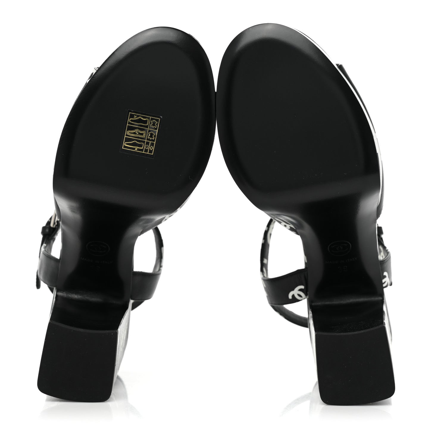 Printed Lambskin CC Platform Sandals 39 Black White