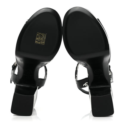 Chanel Printed Lambskin CC Platform Sandals 39 Black White 6 of 13