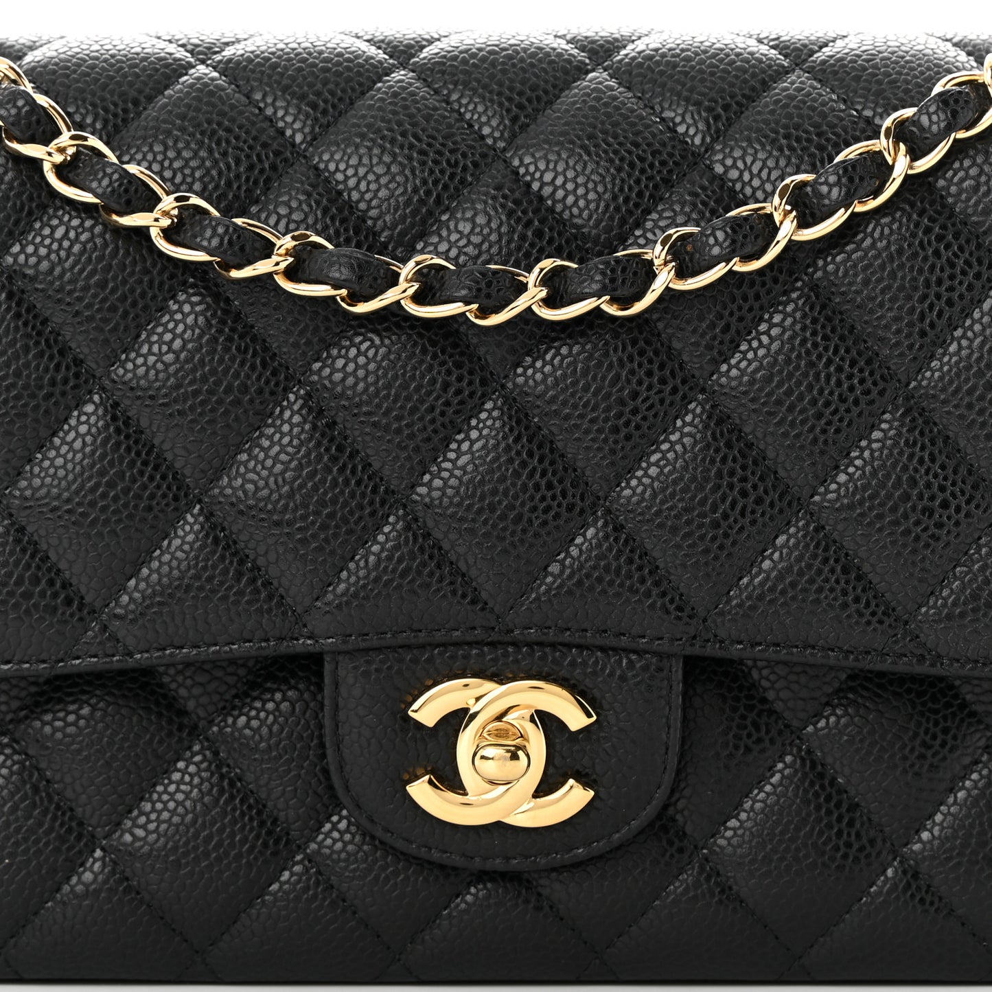 Caviar Quilted Medium Double Flap Black
