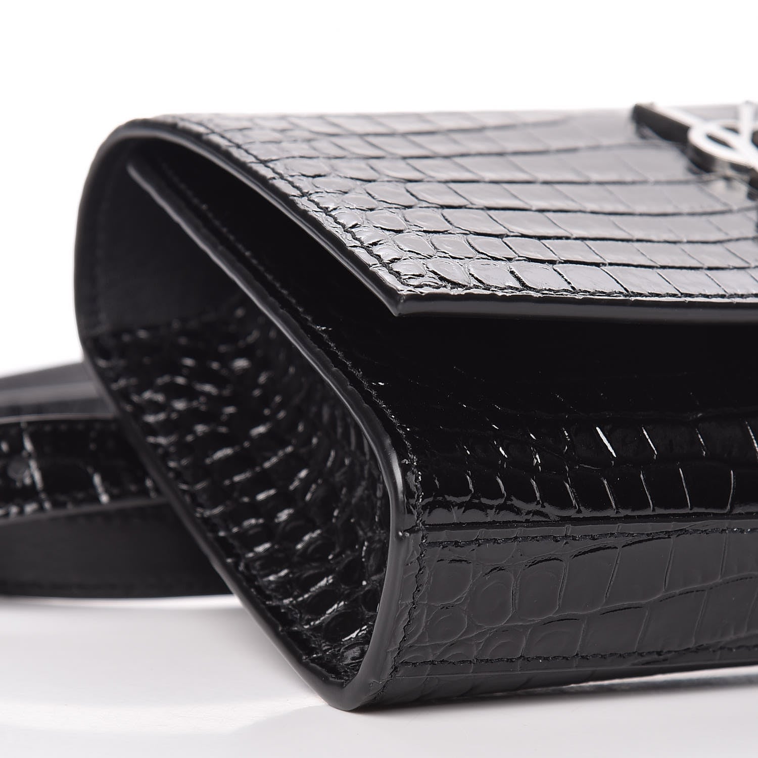 Saint Laurent Calfskin Crocodile Embossed Monogram Kate Belt Bag Black 9 of 10