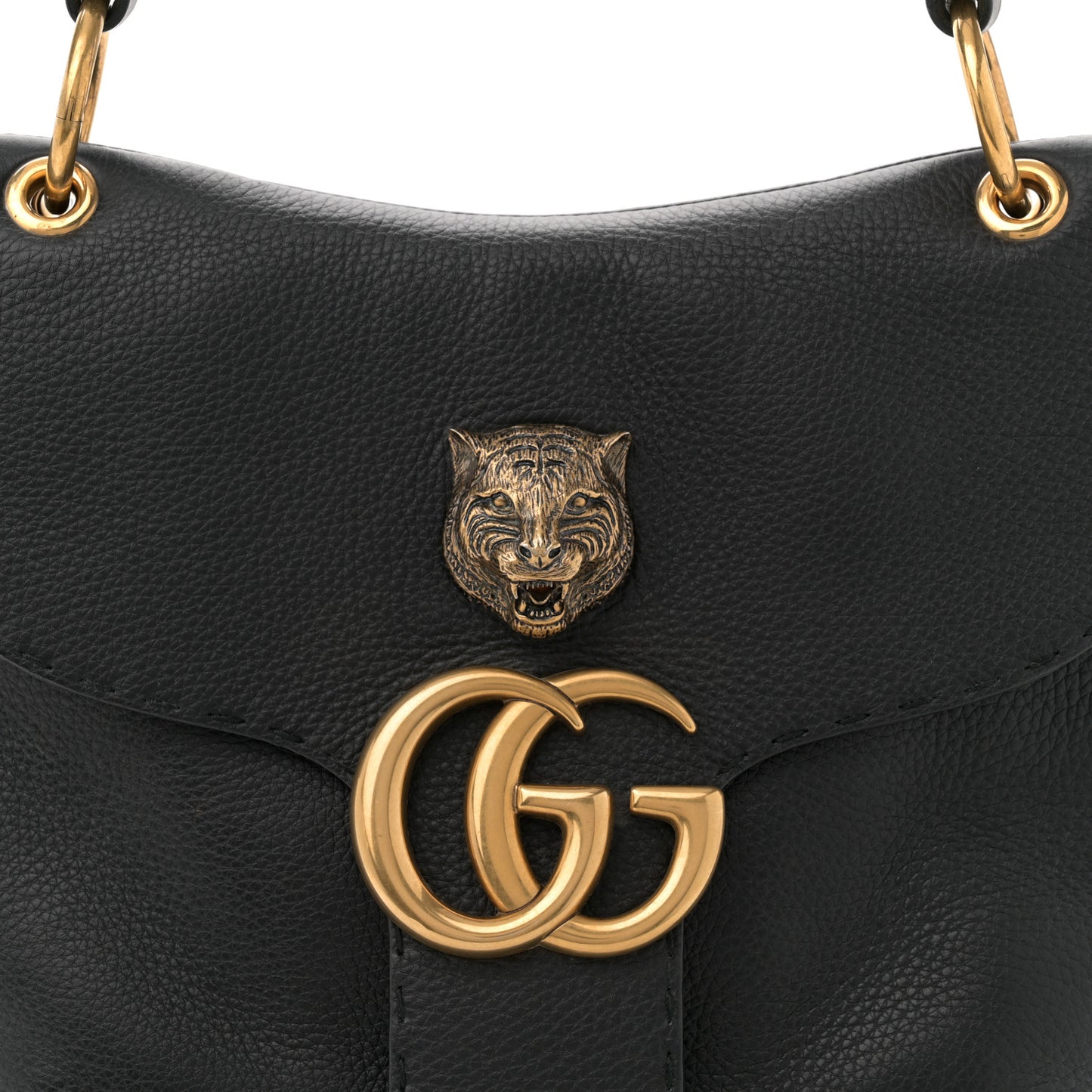 Cellarius Calfskin Feline GG Marmont Flap Shoulder Bag Black