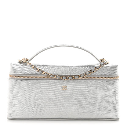 Chanel Lizard Embossed Top Handle Slim Vanity With Chain Silver 1 of 11