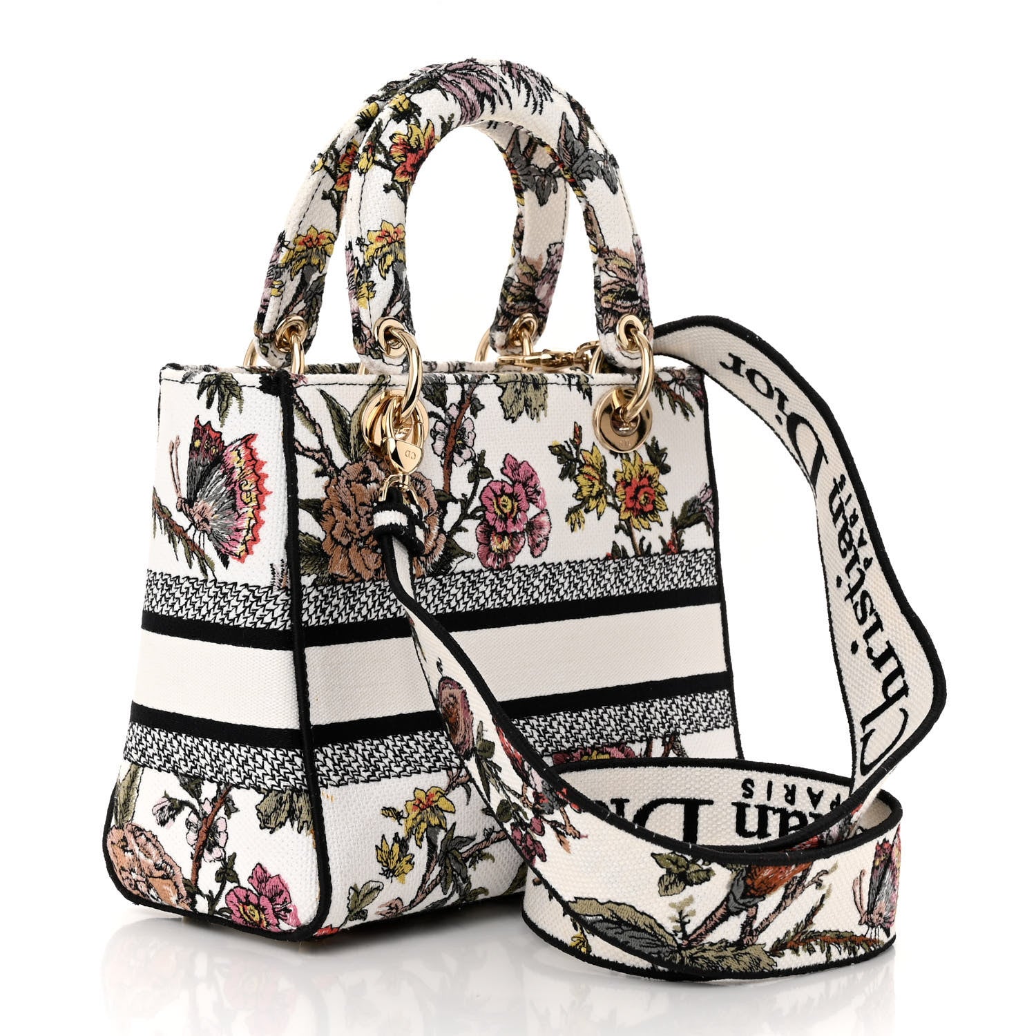 Christian Dior Canvas Embroidered Jardin Botanique Medium Lady D-Lite White Multicolor 3 of 11