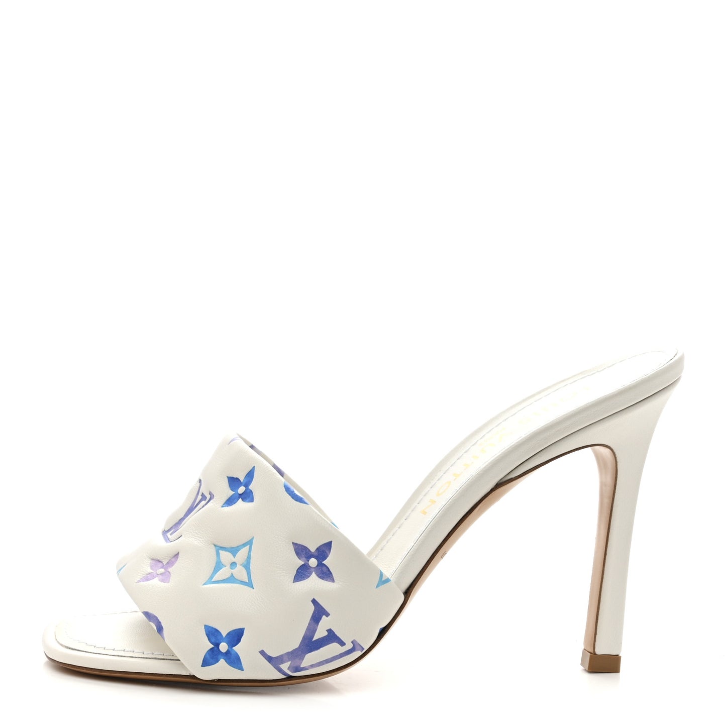 Lambskin Embossed Monogram By The Pool Revival High Heel Mules 38.5 White Blue Purple