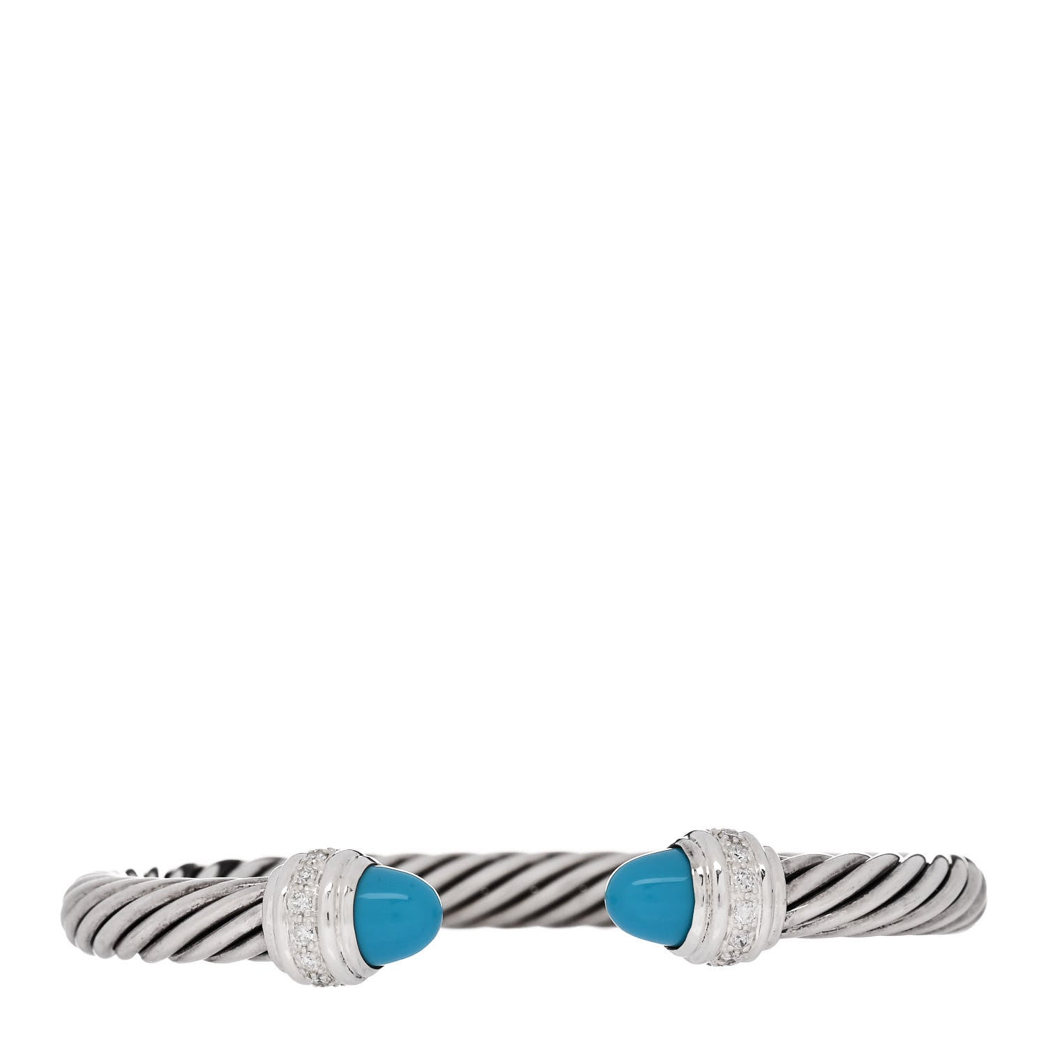 David Yurman Sterling Silver Diamond Turquoise 7mm Cable Classics Bracelet 1 of 3