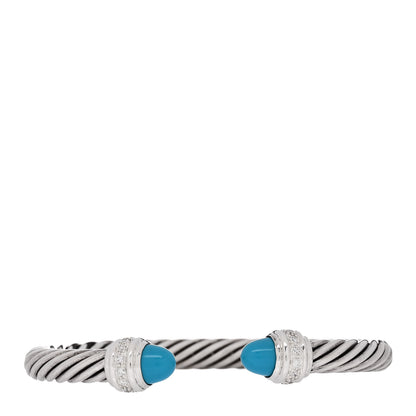 David Yurman Sterling Silver Diamond Turquoise 7mm Cable Classics Bracelet 1 of 3