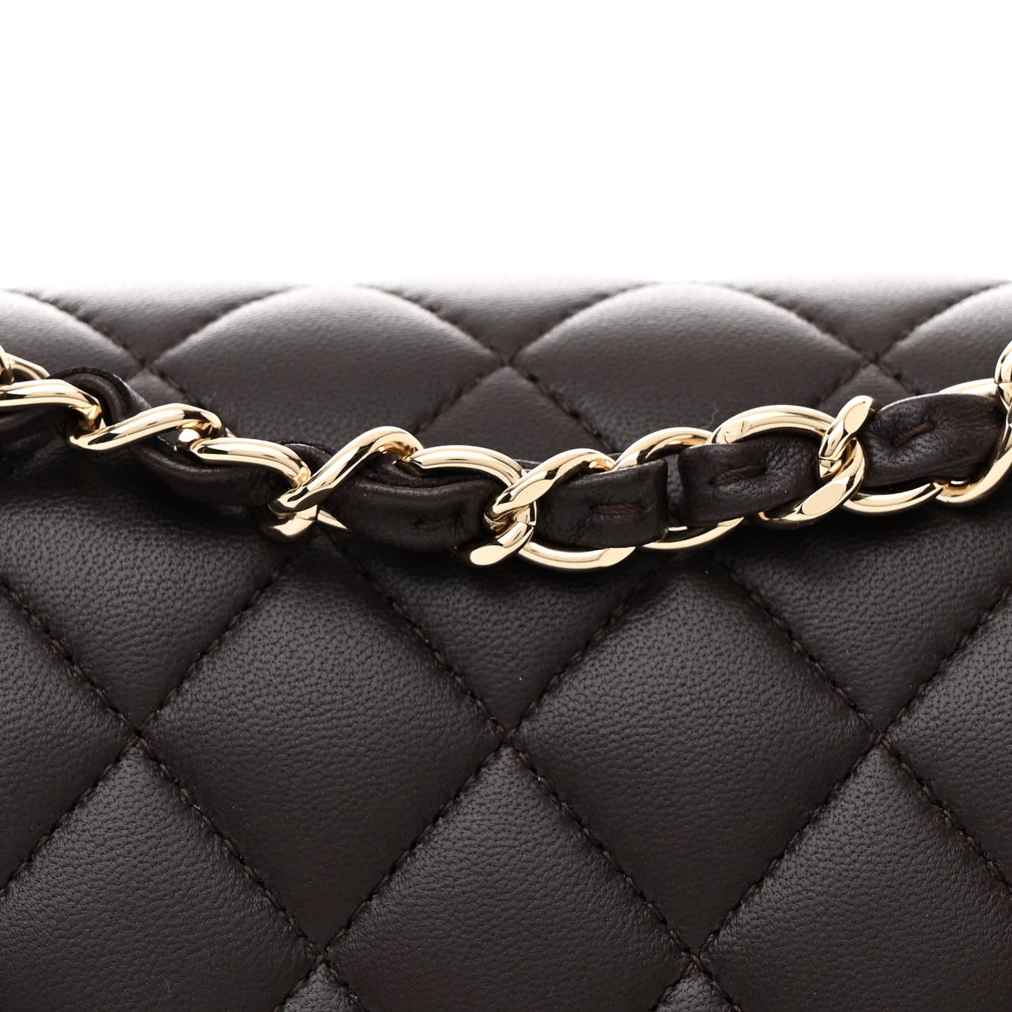Lambskin Quilted Small Double Flap Dark Brown