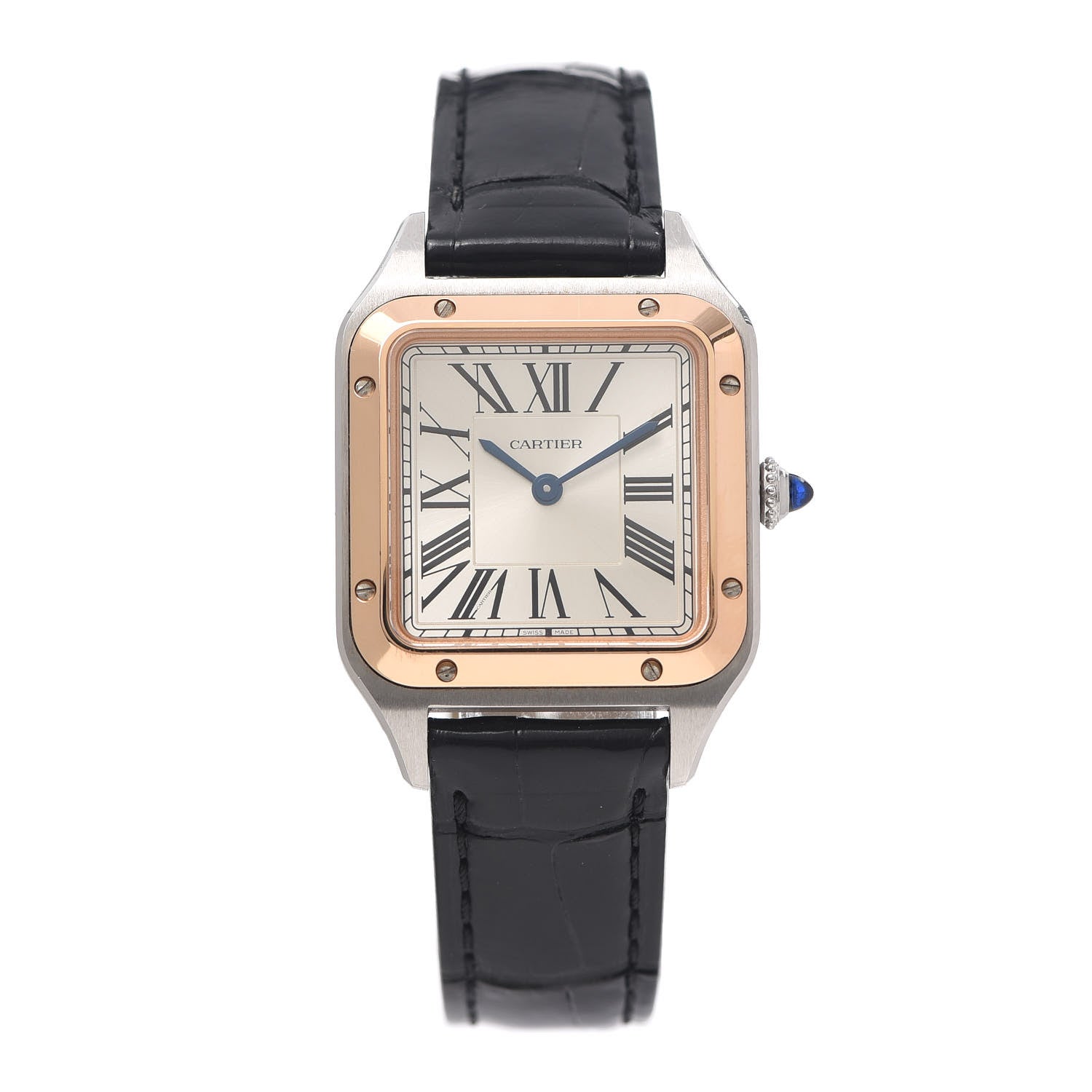 Cartier Stainless Steel 18K Pink Gold Alligator 27.5mm Santos Dumont Quartz Watch 1 of 5