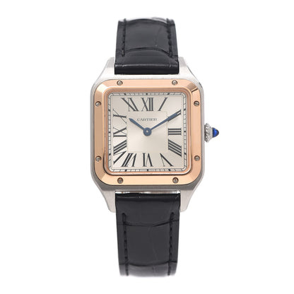 Cartier Stainless Steel 18K Pink Gold Alligator 27.5mm Santos Dumont Quartz Watch 1 of 5