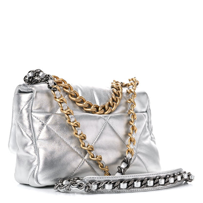 Chanel Metallic Goatskin Quilted Medium Chanel 19 Flap Silver 3 of 13