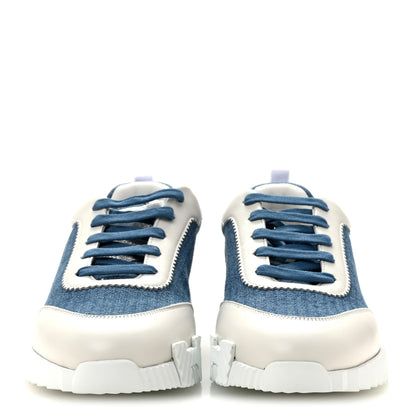 Hermes Denim Suede Goatskin Bouncing Sneakers 40.5 Bleu Clair White 3 of 11