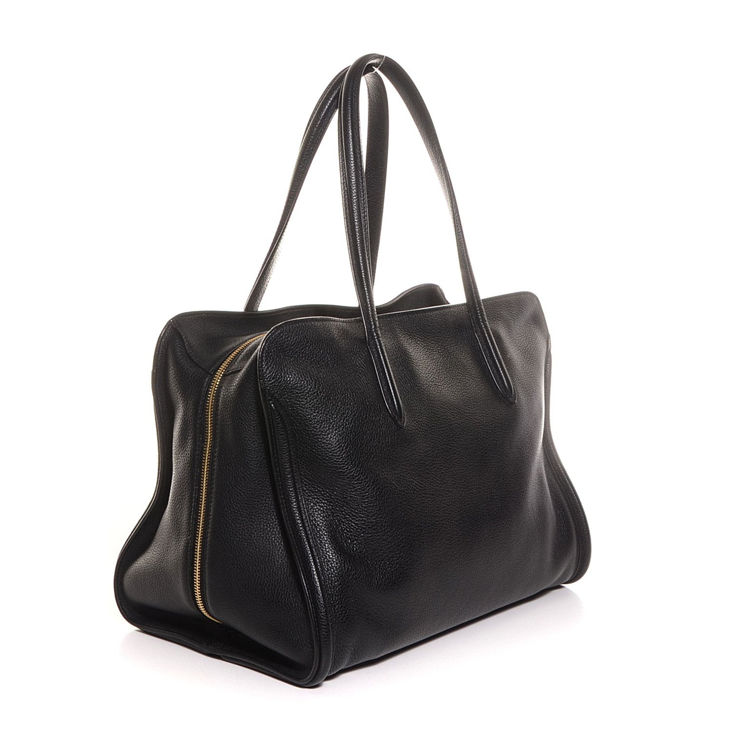 Pebbled Calfskin Medium Skull Padlock Zip Around Tote Black