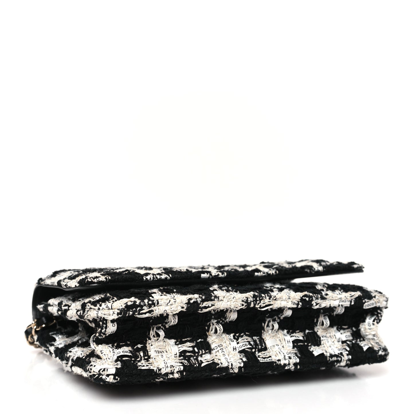 Tweed Quilted Wallet On Chain WOC Black Ecru White