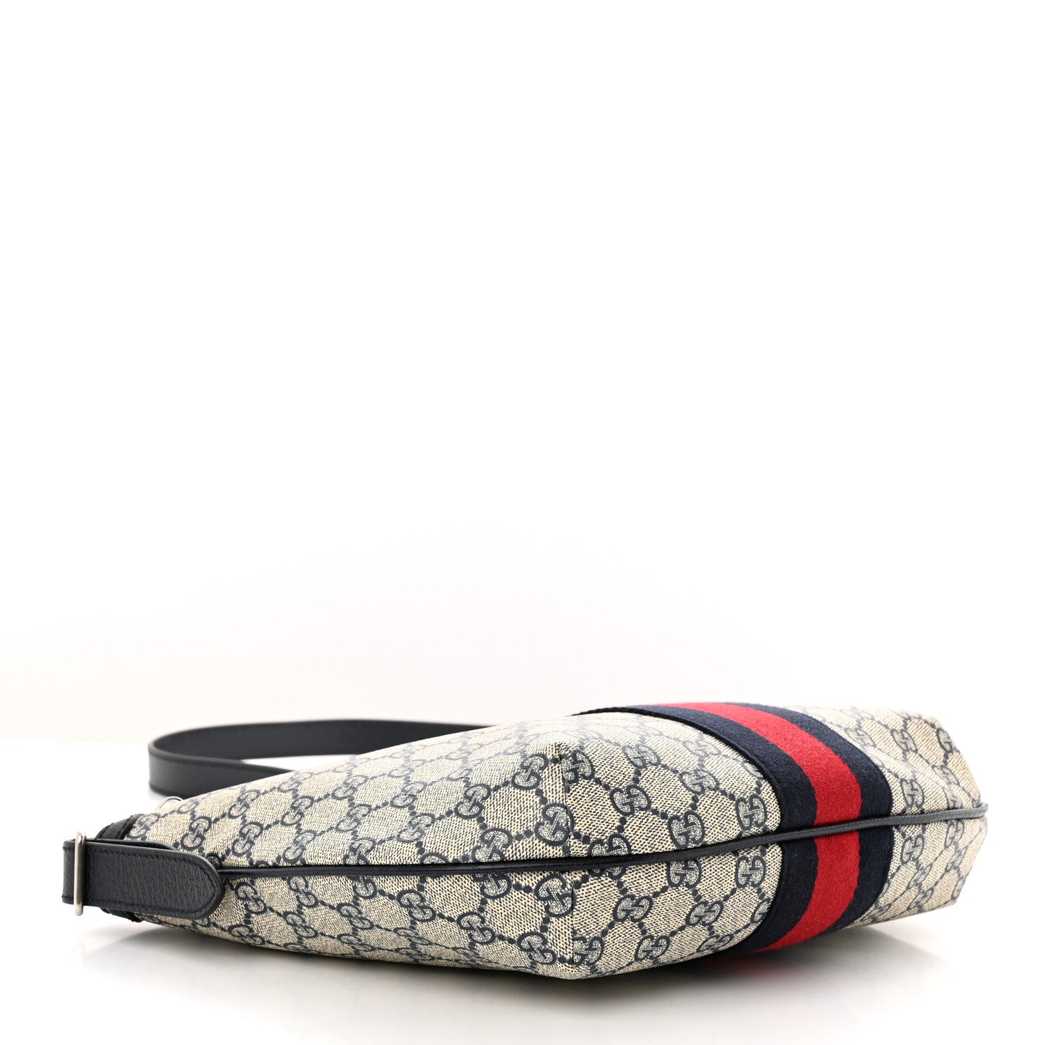 Gucci GG Supreme Monogram Textured Dollar Calfskin Web Small Ophidia Half Moon Hobo Beige Blue 4 of 10