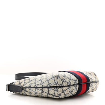 Gucci GG Supreme Monogram Textured Dollar Calfskin Web Small Ophidia Half Moon Hobo Beige Blue 4 of 10