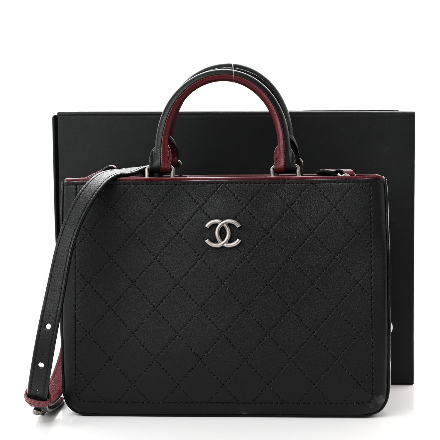 Chanel Bullskin Stitched Bi-Color Medium Shopping Tote Black 16 of 16
