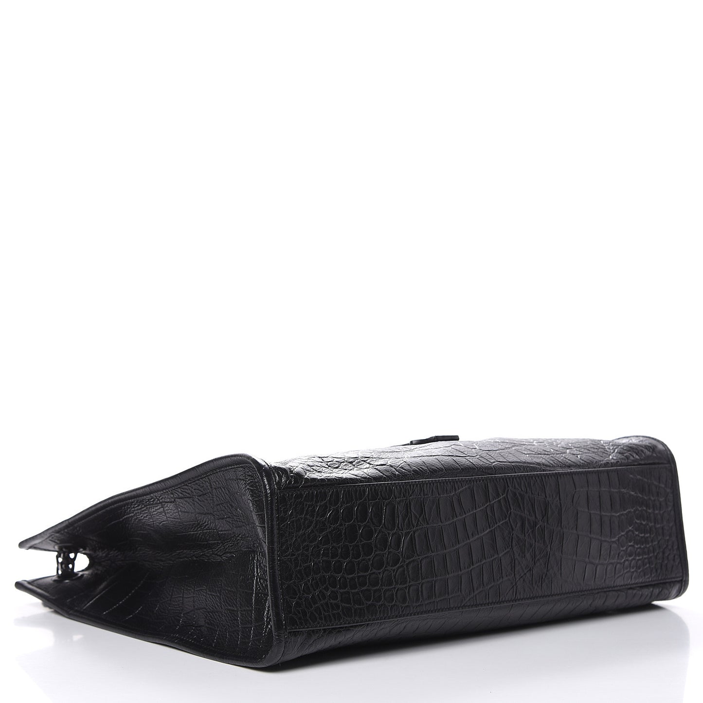 Calfskin Crocodile Embossed Monogram Large Niki Shopping Bag Black