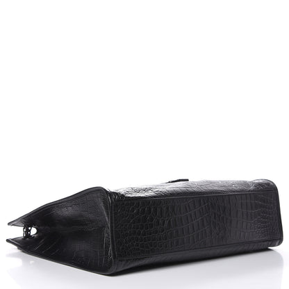 Saint Laurent Calfskin Crocodile Embossed Monogram Large Niki Shopping Bag Black 4 of 10