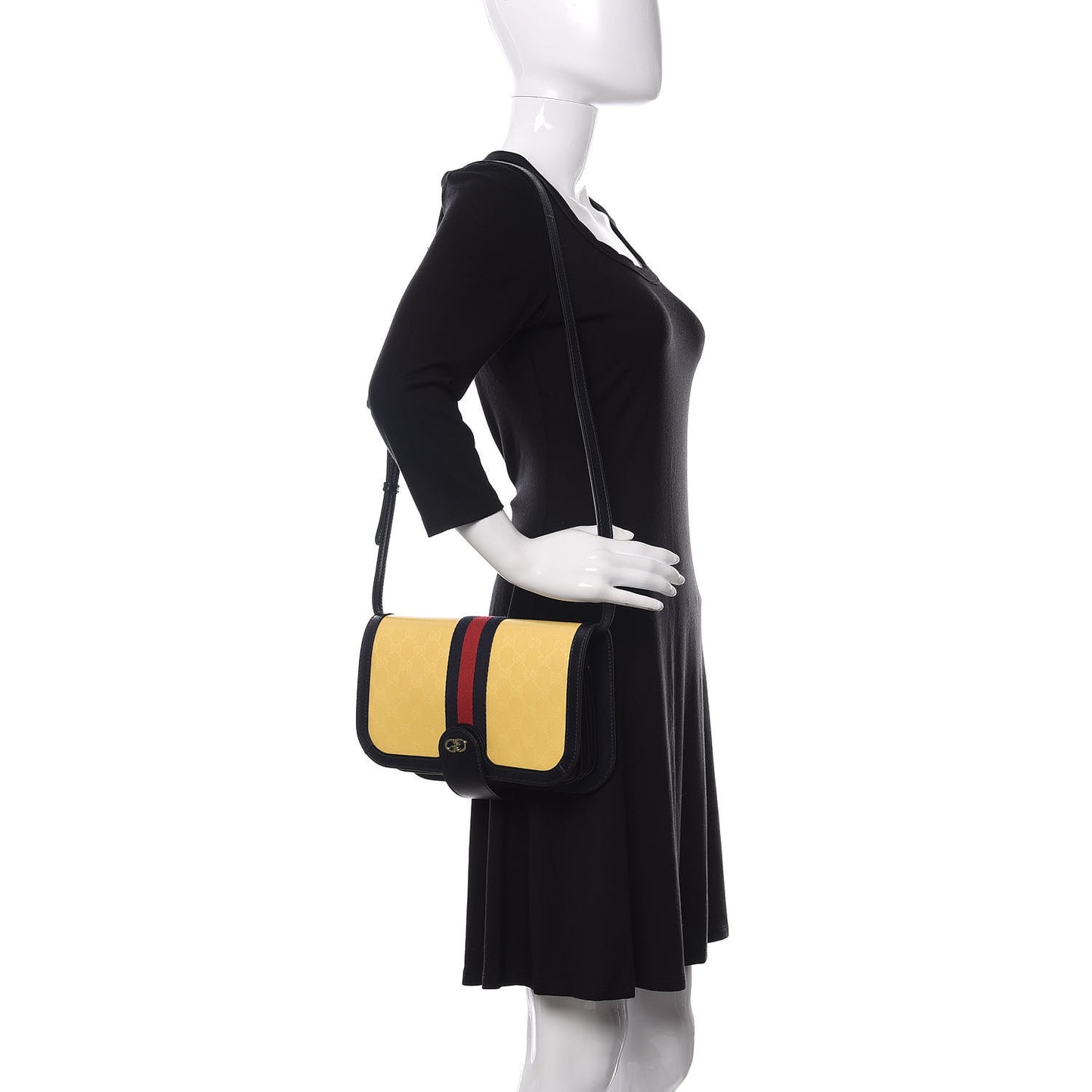 Crystal Monogram Plutone Calfskin Web Ophidia Flap Messenger Bag Straw Yellow Blue