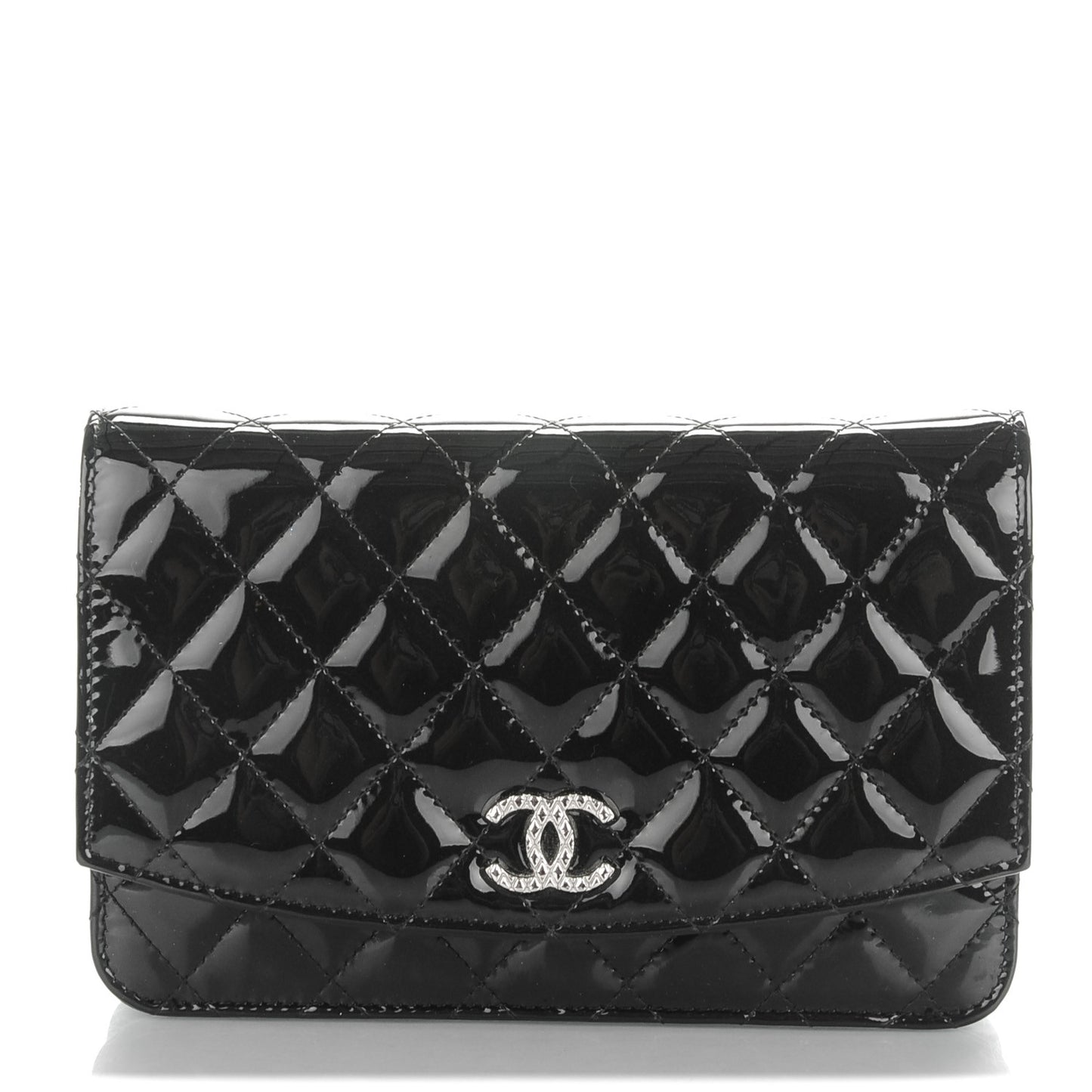 Patent Quilted Brilliant Wallet On Chain WOC Black