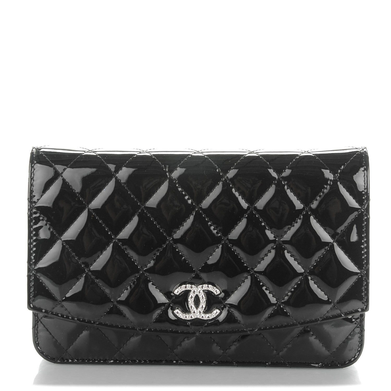 Chanel Patent Quilted Brilliant Wallet On Chain WOC Black 1 of 8