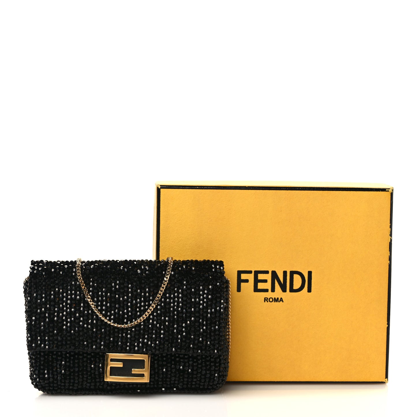 Crystal Vitello King Beaded Nano Baguette Charm Black