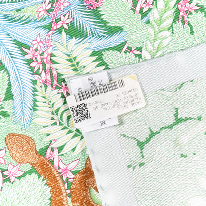 Hermes Silk Twill Faubourg Tropical Scarf 90 Bleu Vert Jaune 5 of 5
