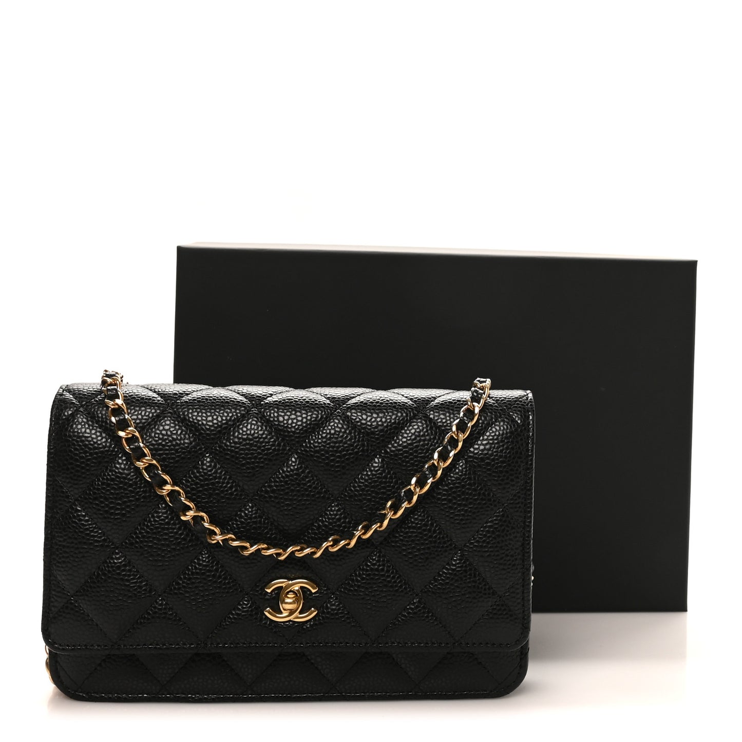 Caviar Quilted CC Turnlock Wallet On Chain WOC Black