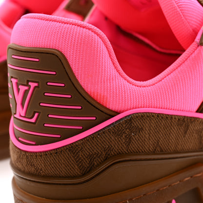 Louis Vuitton Calfskin Monogram Denim Mens LV Trainer Sneakers 8.5 Pink Brown 10 of 10