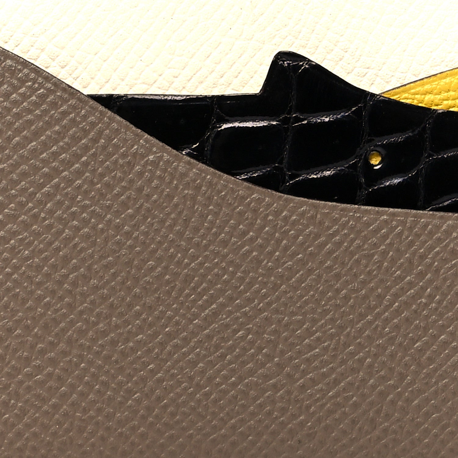 Hermes Epsom Chevre Mysore Crocodile Hippopotame Petit H Card Case Etoupe Craie Black 5 of 7