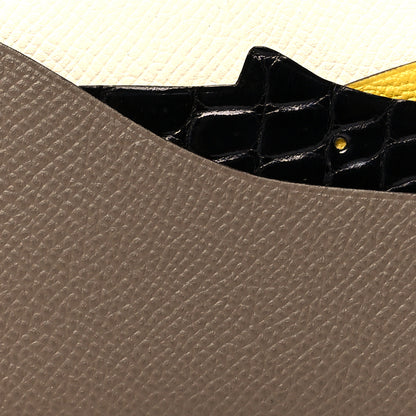 Hermes Epsom Chevre Mysore Crocodile Hippopotame Petit H Card Case Etoupe Craie Black 5 of 7