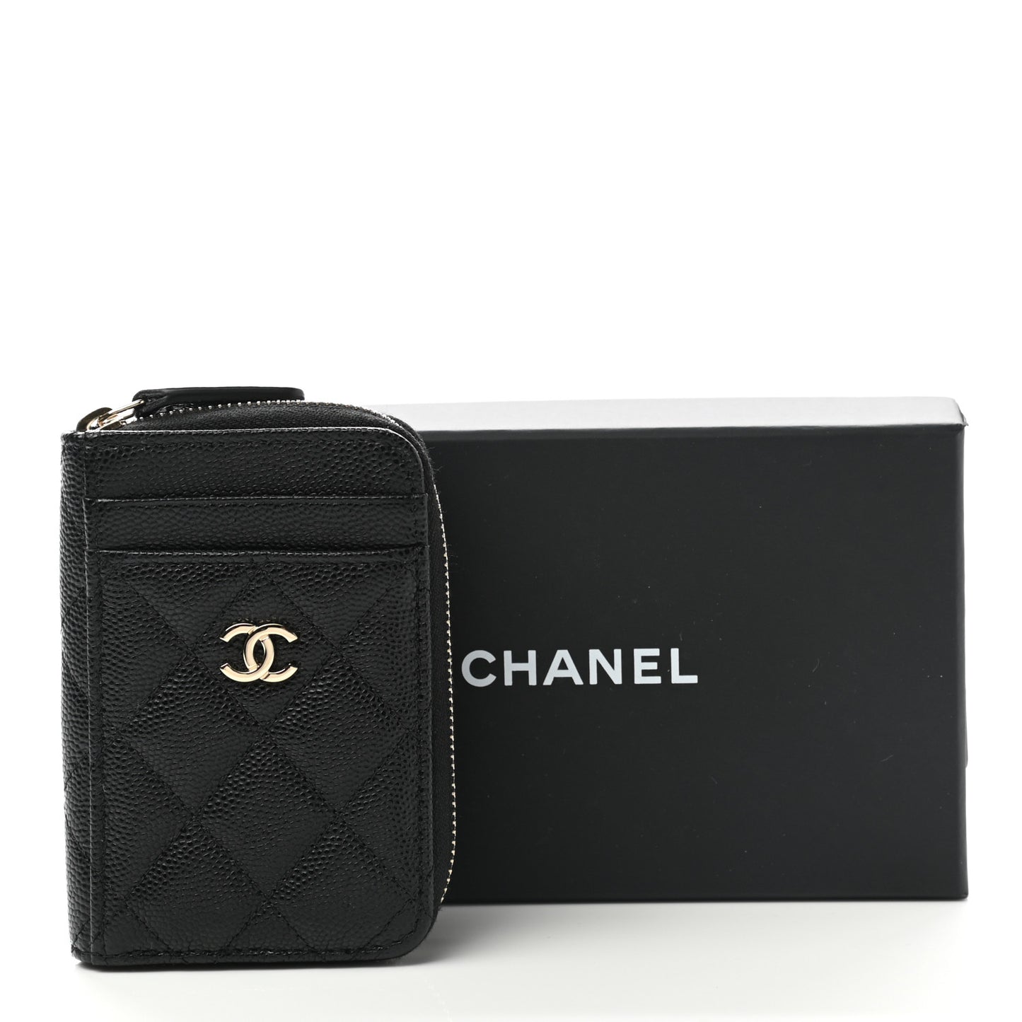 Caviar Quilted Zip Card Holder Black