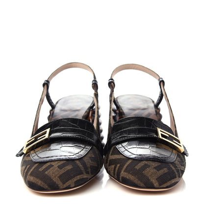 Fendi Jacquard Calfskin FF Tortoise Promenade Slingback Loafer Pumps 37 Tobacco 2 of 10