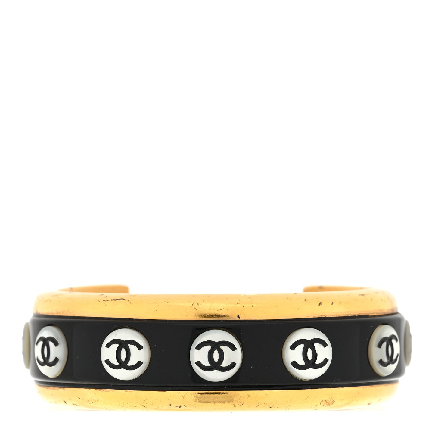 Metal Resin CC Cuff Black White Gold