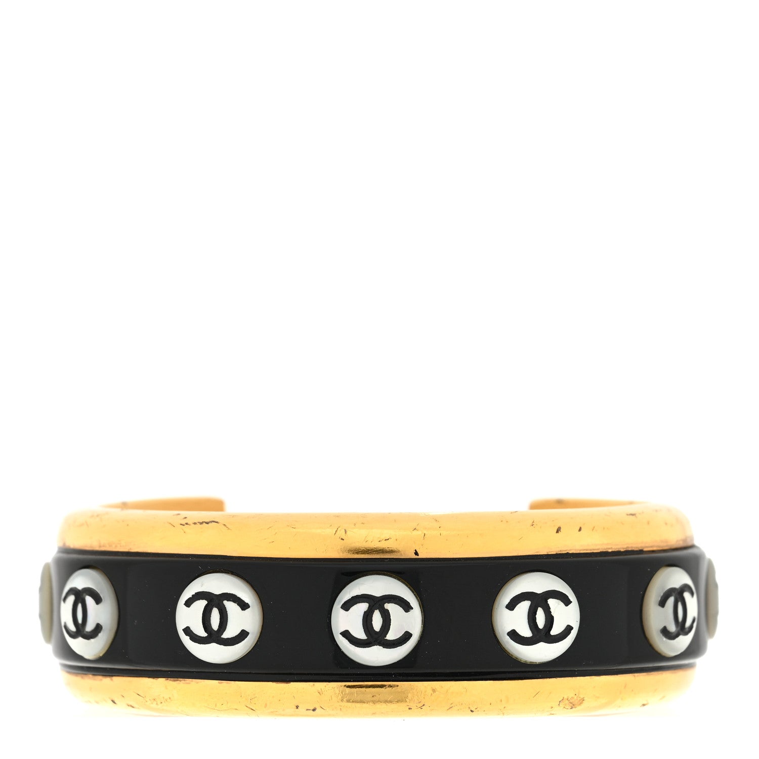 Chanel Metal Resin CC Cuff Black White Gold 1 of 3