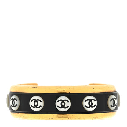 Chanel Metal Resin CC Cuff Black White Gold 1 of 3